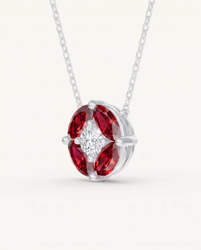 Garnet Floral Lab Diamond Silver Necklace