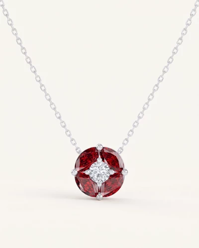 Garnet Floral Lab Diamond Silver Necklace