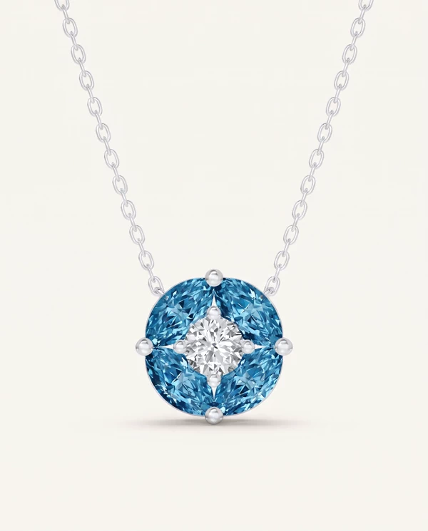 Setting London Blue Topaz Floral Lab Diamond Silver
