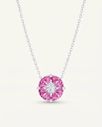Pink Sapphire Floral Lab Diamond Silver Necklace