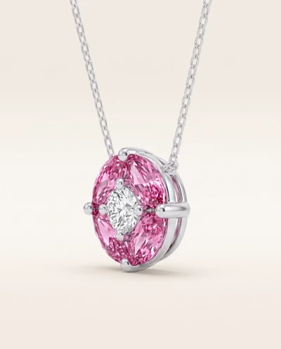 Pink Sapphire Floral Lab Diamond Silver Necklace
