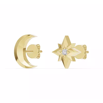 Astril Crescent & Star Diamond Earrings