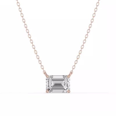Emerald-Cut Lab Diamond East-West Solitaire Necklace