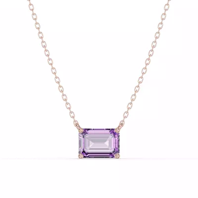 Emerald-Cut Amethyst East-West Solitaire Necklace