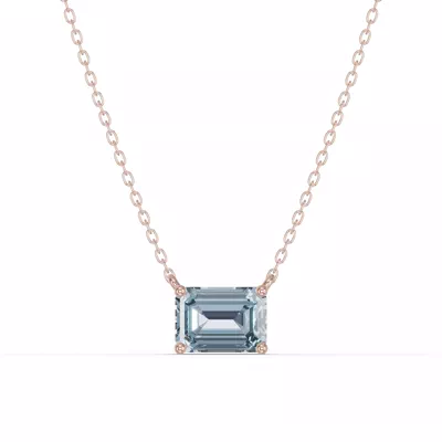Emerald-Cut Aquamarine East-West Solitaire Necklace