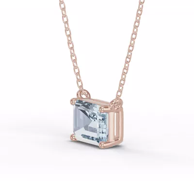 Emerald-Cut Aquamarine East-West Solitaire Necklace