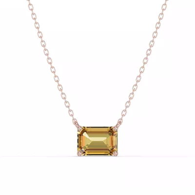 Emerald-Cut Citrine East-West Solitaire Necklace