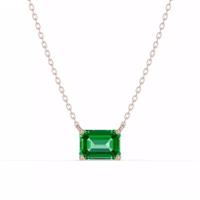 Emerald-Cut Emerald East-West Solitaire Necklace