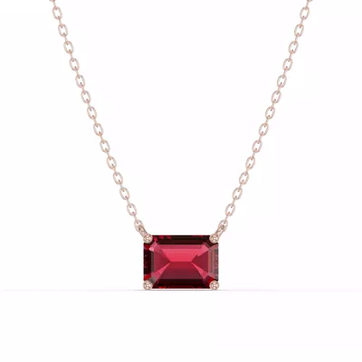 Emerald-Cut Garnet East-West Solitaire Necklace