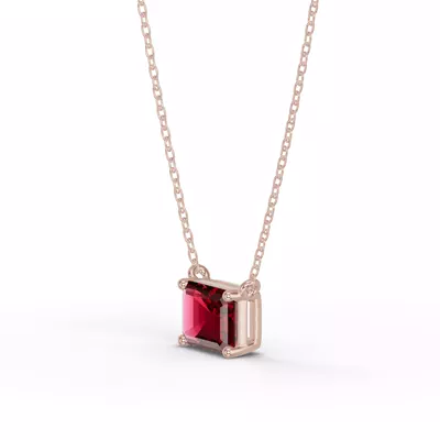 Emerald-Cut Garnet East-West Solitaire Necklace