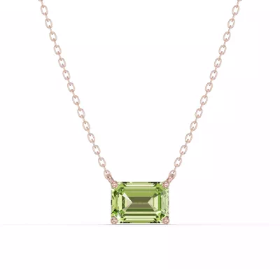 Emerald-Cut Peridot East-West Solitaire Necklace