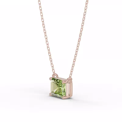 Emerald-Cut Peridot East-West Solitaire Necklace
