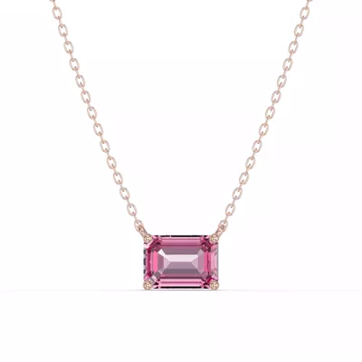 Emerald-Cut Pink Tourmaline East-West Solitaire Necklace