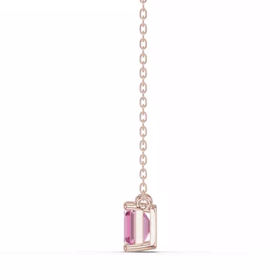 Emerald-Cut Pink Tourmaline East-West Solitaire Necklace