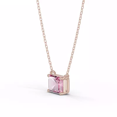 Emerald-Cut Pink Tourmaline East-West Solitaire Necklace
