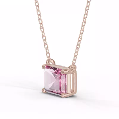 Emerald-Cut Pink Tourmaline East-West Solitaire Necklace
