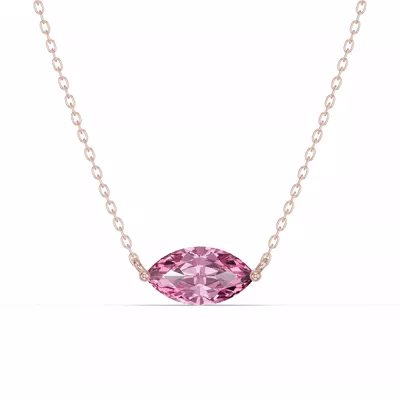 Marquise Pink Tourmaline East-West Solitaire Necklace