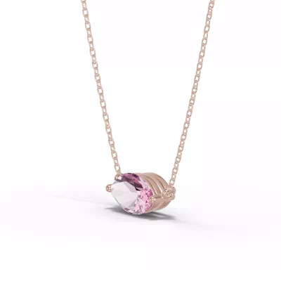 Marquise Pink Tourmaline East-West Solitaire Necklace