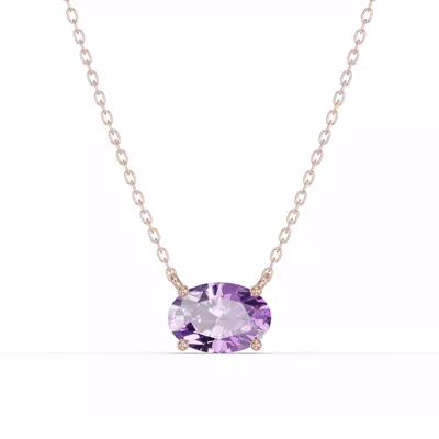 Oval Amethyst East-West Solitaire Necklace