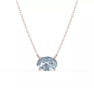 Oval Aquamarine East-West Solitaire Necklace