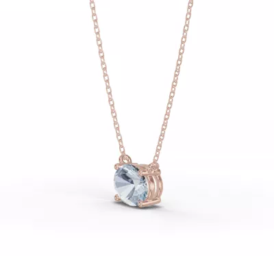 Oval Aquamarine East-West Solitaire Necklace