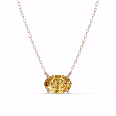 Oval Citrine East-West Solitaire Necklace
