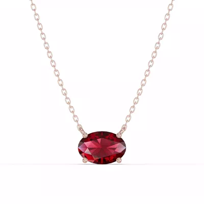 Oval Garnet East-West Solitaire Necklace