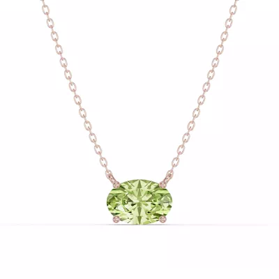 Oval Peridot East-West Solitaire Necklace