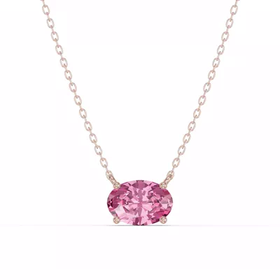 Oval Pink Tourmaline East-West Solitaire Necklace