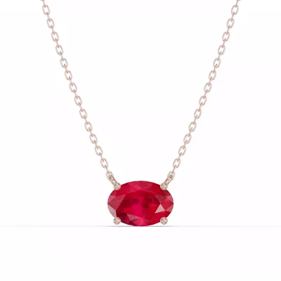 Oval Ruby East-West Solitaire Necklace