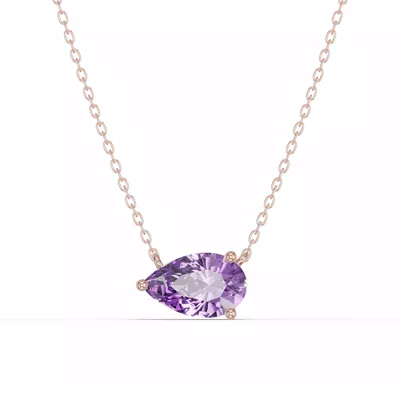Pear-Shaped Amethyst East-West Solitaire Necklace