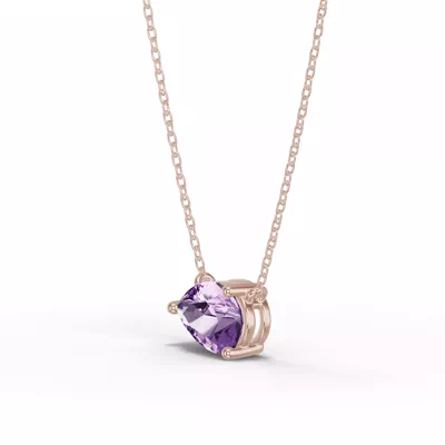 Pear-Shaped Amethyst East-West Solitaire Necklace