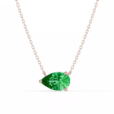 Pear-Shaped Emerald East-West Solitaire Necklace