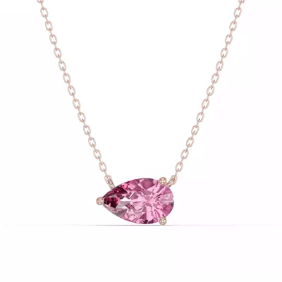 Pear-Shaped Pink Tourmaline East-West Solitaire Necklace