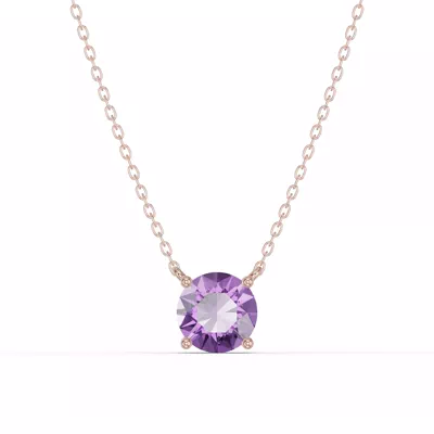 Round Amethyst Solitaire Necklace