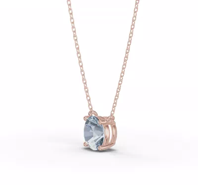 Round Aquamarine Solitaire Necklace