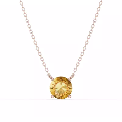 Round Citrine Solitaire Necklace