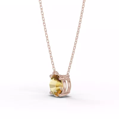 Round Citrine Solitaire Necklace