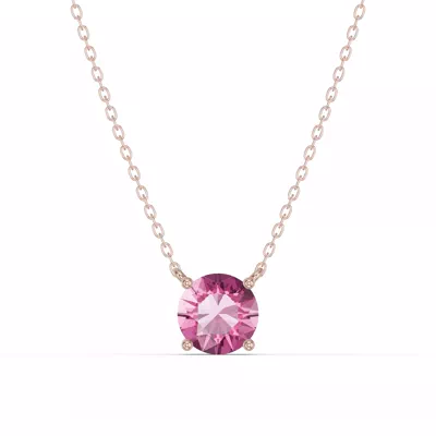 Round Pink Tourmaline Solitaire Necklace