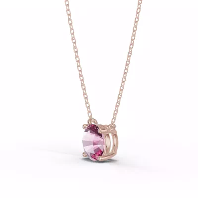 Round Pink Tourmaline Solitaire Necklace