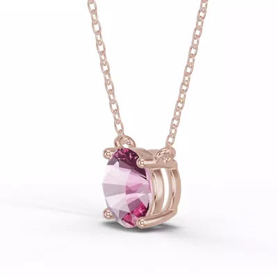 Round Pink Tourmaline Solitaire Necklace
