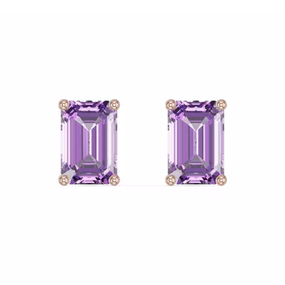 Emerald-Cut Amethyst Stud Earrings