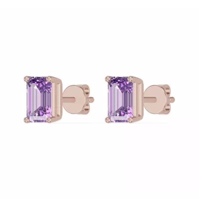 Emerald-Cut Amethyst Stud Earrings