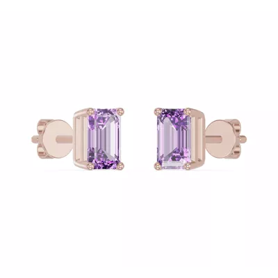 Emerald-Cut Amethyst Stud Earrings