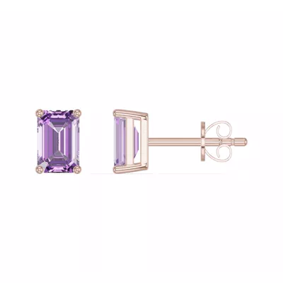 Emerald-Cut Amethyst Stud Earrings