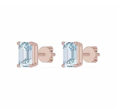 Emerald-Cut Aquamarine Stud Earrings