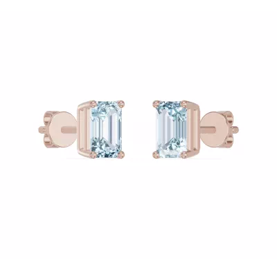 Emerald-Cut Aquamarine Stud Earrings
