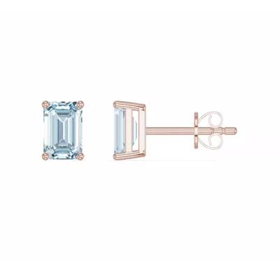 Emerald-Cut Aquamarine Stud Earrings