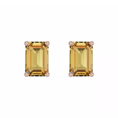 Emerald-Cut Citrine Stud Earrings