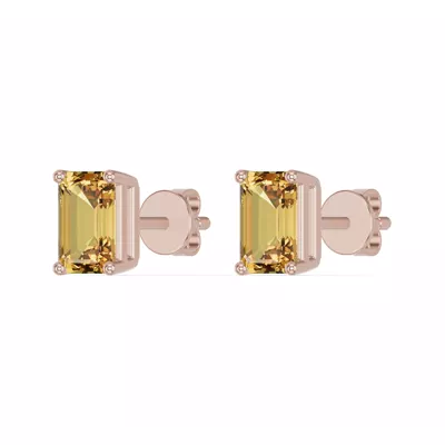 Emerald-Cut Citrine Stud Earrings